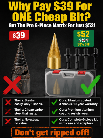 🪓 Titanium Wood Splitter | 6-Piece Drill Bit Set | Titanium Coated | Safe Axe Alternative | Protect Your Back⚡️