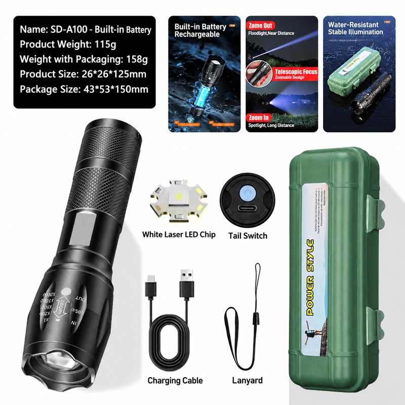 🔥 🔦New 2026 white laser flashlight – extraordinary brightness, long range!