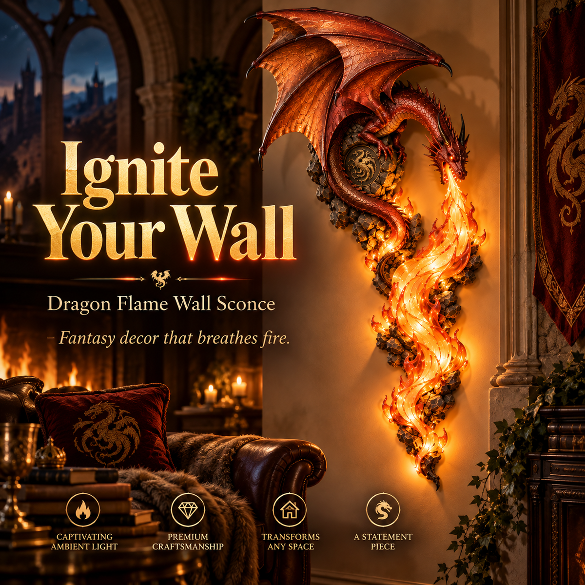 🔥Last Day 49% OFF -🐉 Dragonfire Guardian  Wall Sconce – A Legendary Flame Awakens On Your Wall 🔥
