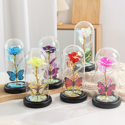 Cwkbzc Eternal Flower - Light Up Galaxy Rose in Glass Dome with Butterfly
