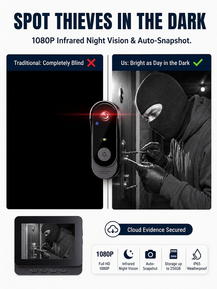 【24h Monitoring】GuardianShield Military-Grade AI Voice-Changer Doorbell - Lifetime Subscription-Free Cloud Storage 🛡️