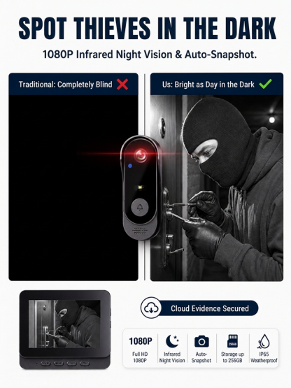 【24h Monitoring】GuardianShield Military-Grade AI Voice-Changer Doorbell - Lifetime Subscription-Free Cloud Storage 🛡️