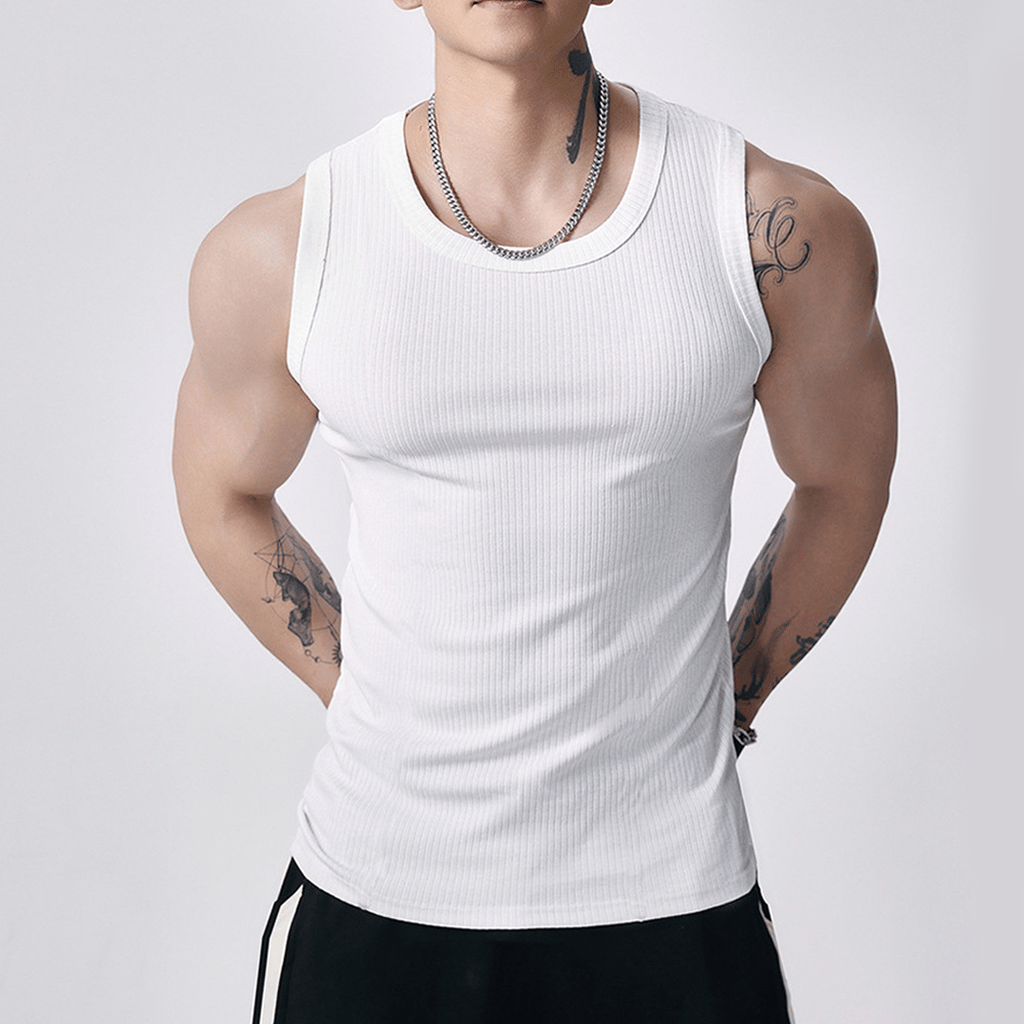 🔥Men's  Wide Strap Ribbed Tank Top