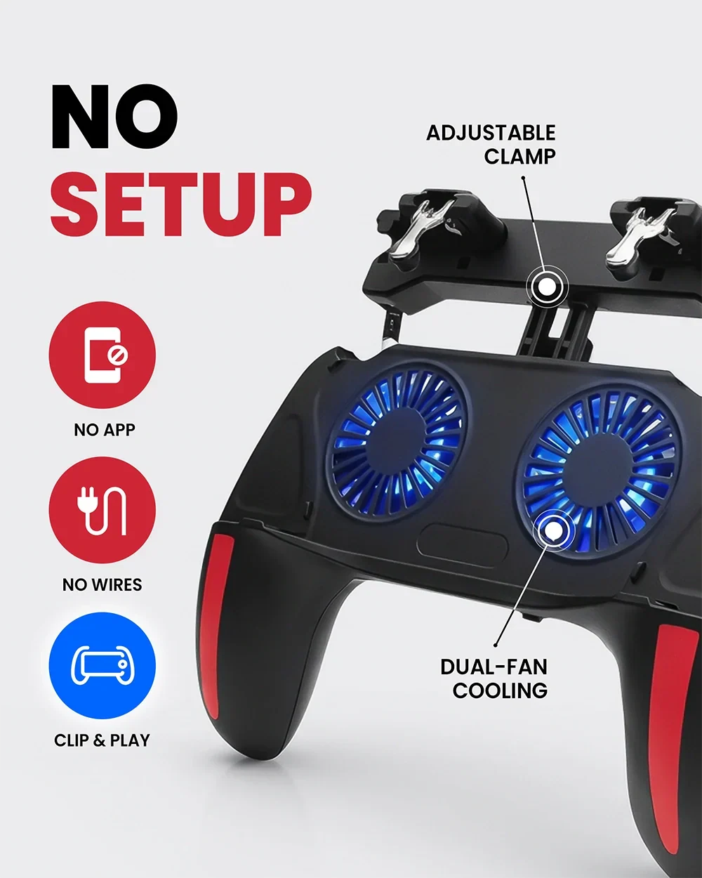 Mobile Game Controller with 5000mAh Power Bank & Cooling Fan & Gaming Grip Gamepad for 4.7-7" Android iOS Phone