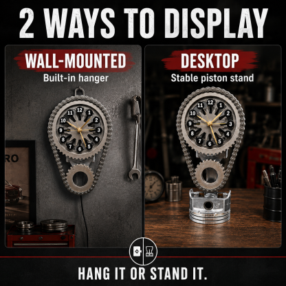 Rotating Timing Chain Gear Clock – Mechanical Piston Desk & Wall Clock