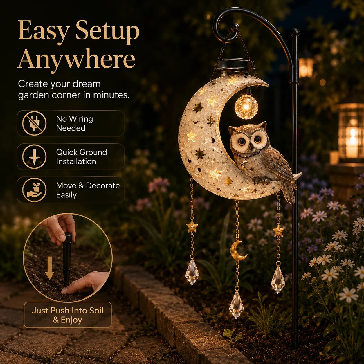 🎉 Solar Owl Moon Garden Light（21.3in*7.9in*13.0in）