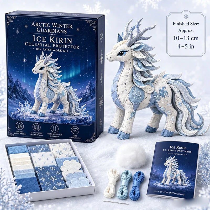 DIY Ice Dragon Felt Patchwork Kit Arctic Winter Guardian Sewing Set