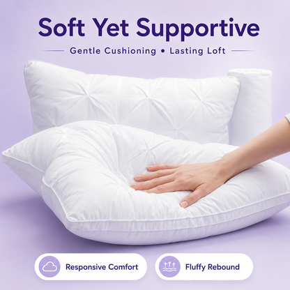 Tufted Neck Support Pillow | Cooling Breathable & Fluffy, No-Flat Fill for All Sleep Positions