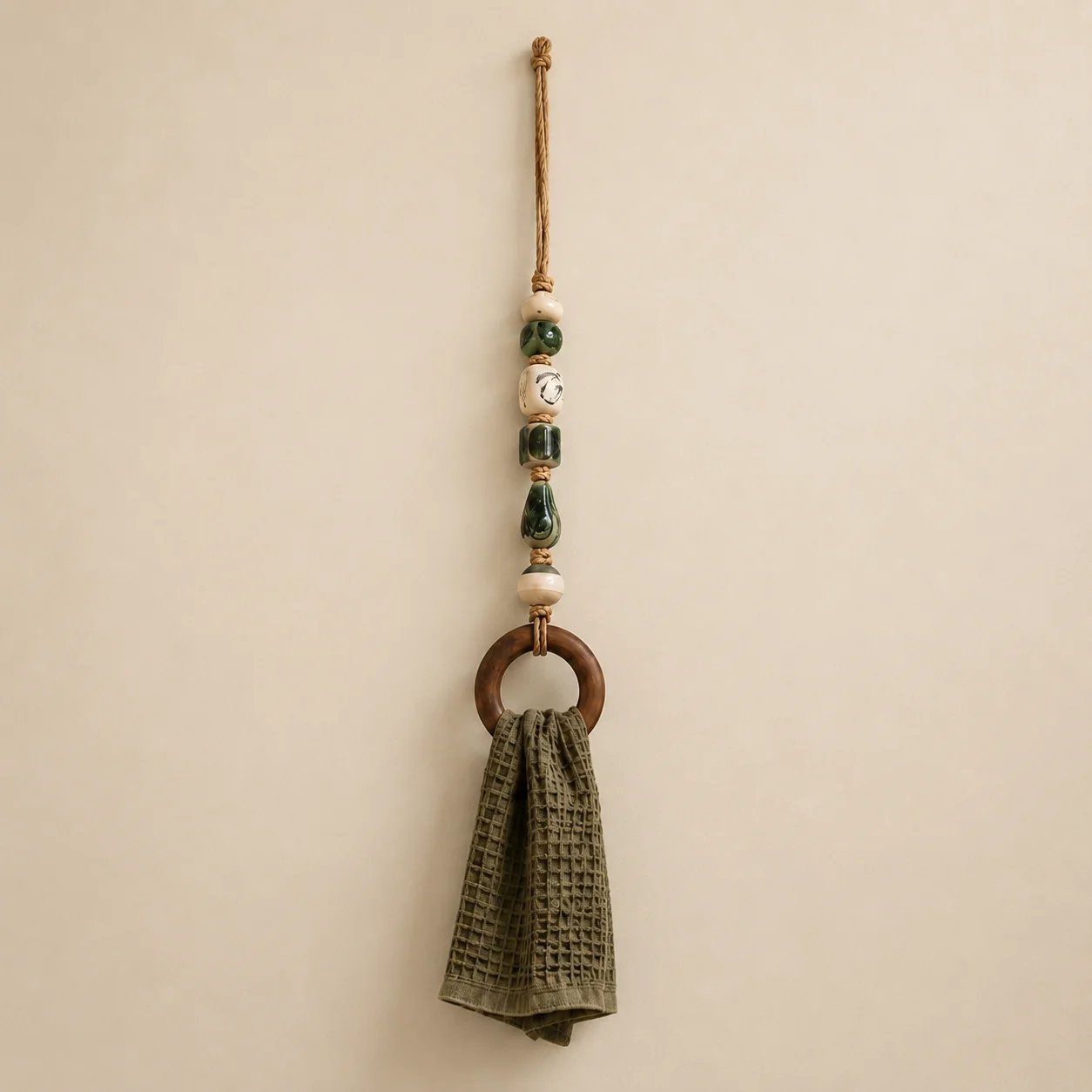 Decorative Beaded Towel Hanger with Wooden Ring