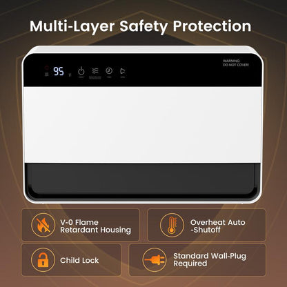 16IN Wall Mounted Space Heater, 1500W Fast Heating Convection Heater with 60° Vertical Swing, Touch & Remote Control, 4 Modes, Overheat Auto-Shutoff, V-0 Flame Retardant Housing, Child Lock for Home Bedroom