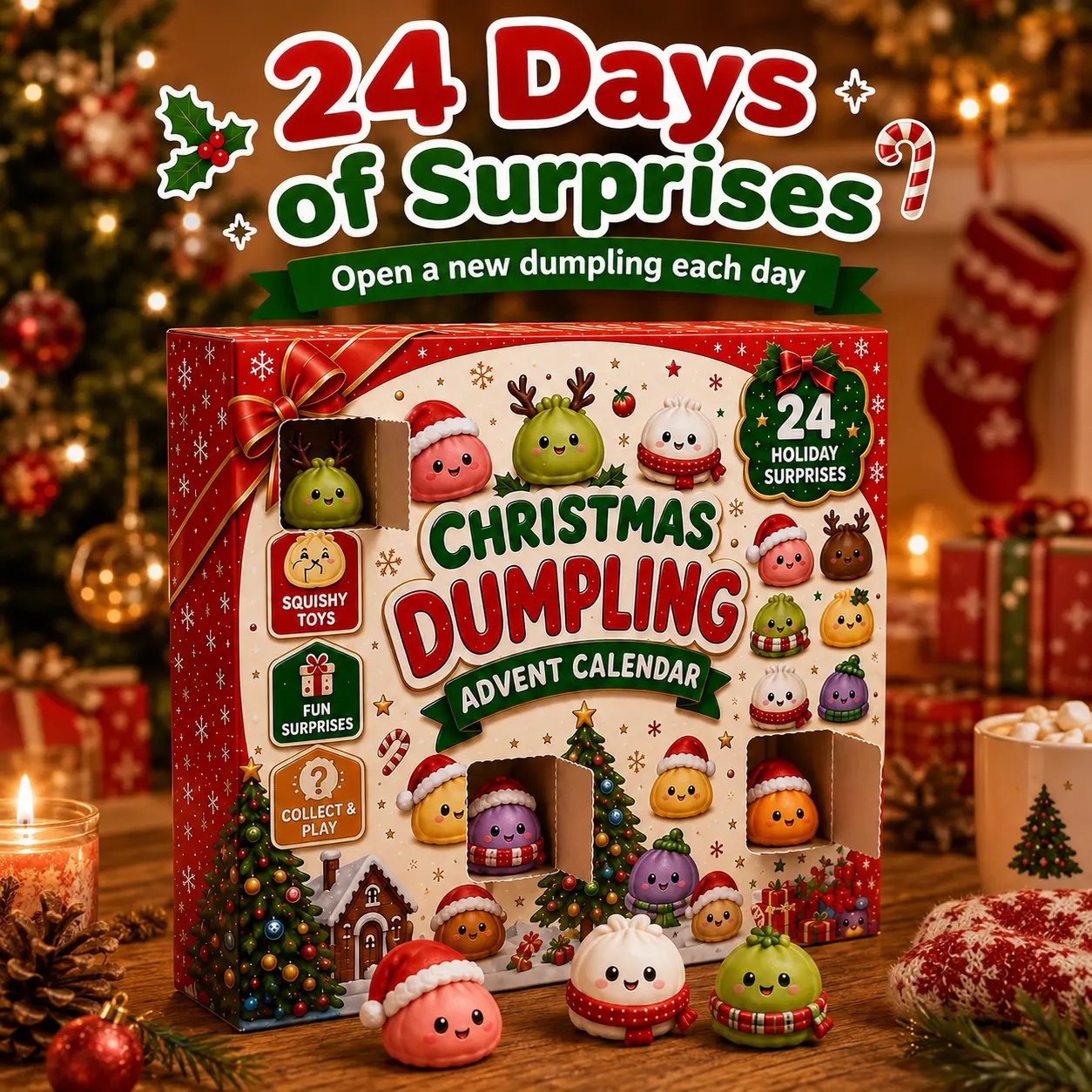🎄 2026 Christmas Advent Calendar: Mini Dumpling Squishies, 24 Days of Squishy Stress Relief 🥟✨