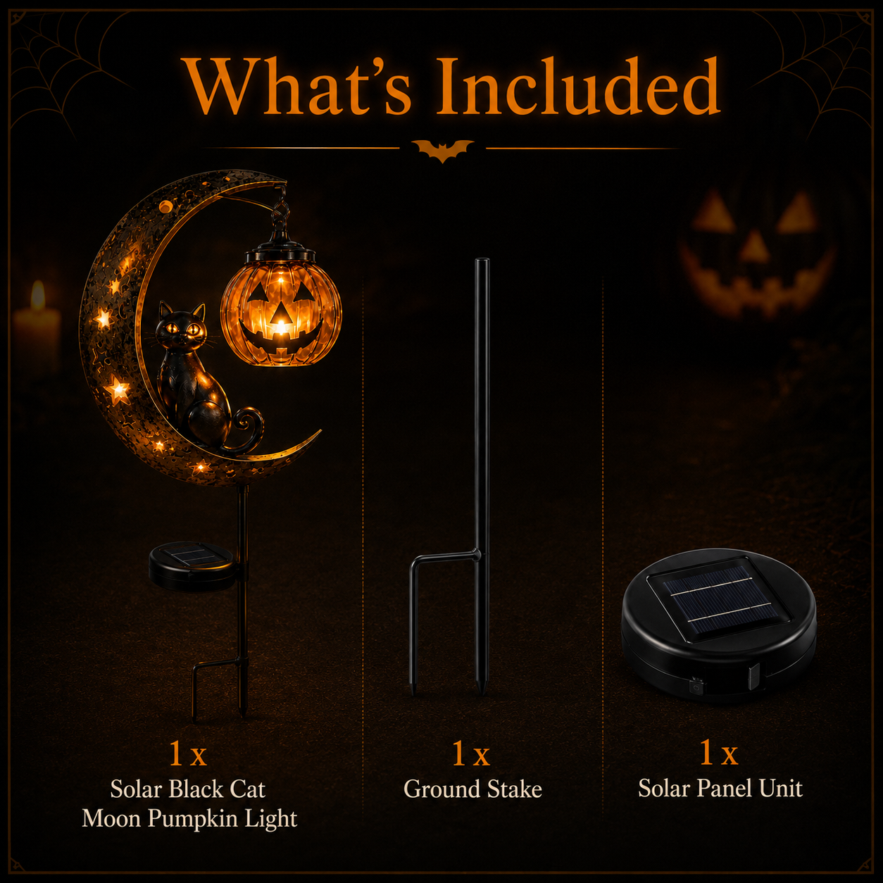 🔥 Get Ready for Spooky Season 🎃 Solar Black Cat Moon Pumpkin Outdoor stake Light ✨