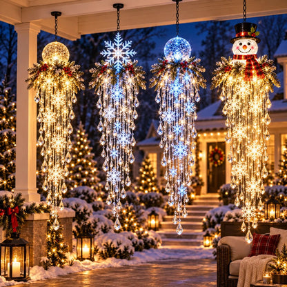 Crystal Cascade Christmas Light – Hanging Snowflake & Crystal LED Porch Décor ✨❄️