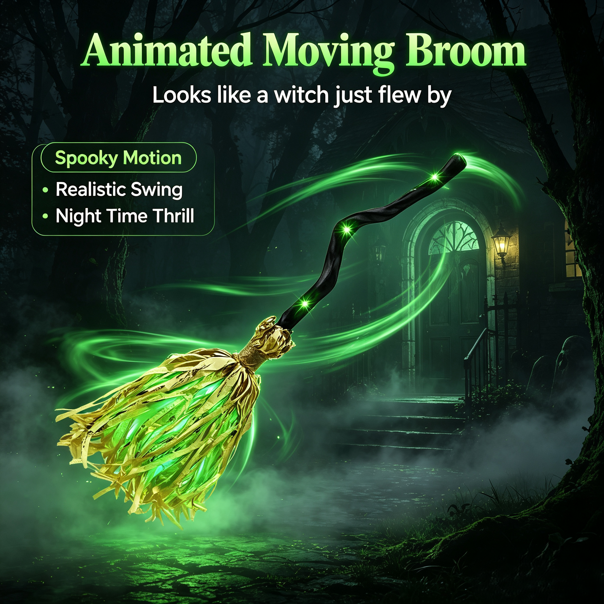👻Limited Time 49% OFF🔥Animated Moving Witch Broom🌟Light‑Sound‑Motion