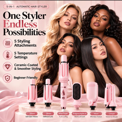 🎀 5-in-1 Hair Styler for Curls, Waves & More