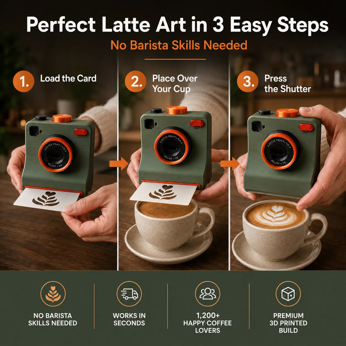 3D Printed Latte Art Camera | One-Touch Coffee Stencil Printer Kit