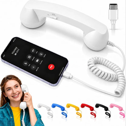 Retro Phone Handset – Type-C / 3.5mm Wired Receiver with Mic & Volume Control