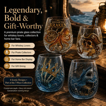 🌊 Release The Kraken Pirate Glass Collection | 7-Piece Legendary Ocean Treasure Crystal Set for Whiskey Lovers & Home Bar Collectors ⚓✨