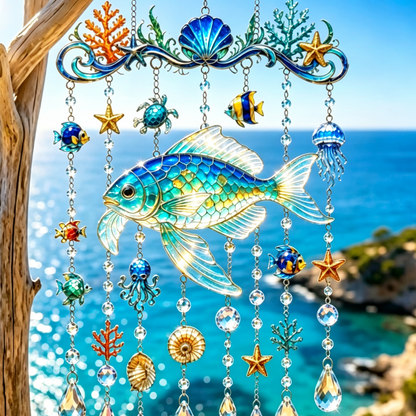 🌊 Sparkling Ocean Suncatcher – Dolphin, Whale & Sea Turtle Hanging Decor ✨