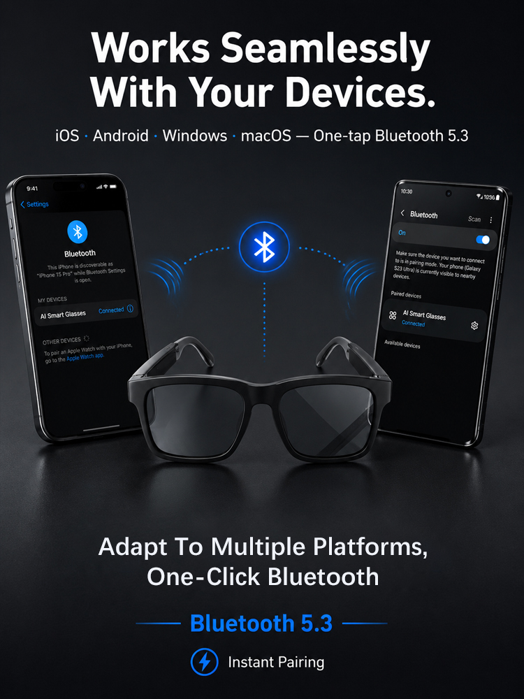 🔥👓AI Smart Glasses: Smart Zoom Color-Changing Solar Real-Time AI Translation Glasses