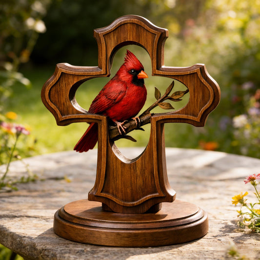 ❤️✝️Handcrafted Cardinal Cross Ornament