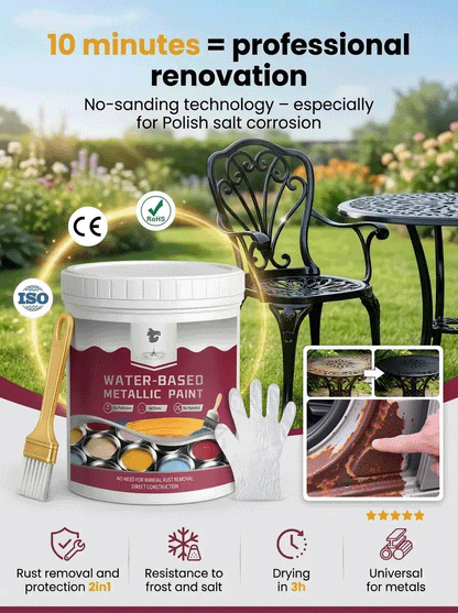 【100% Water-Based Eco Formula】2-in-1 Black Rust Reformer Paint | 60-Sec No-Sanding Rust Melt