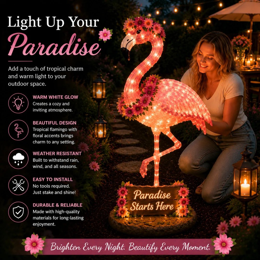 Flamingo Glow Garden Sculpture – Tropical Pink Light-Up Yard Decor for Backyard & Patio Nights