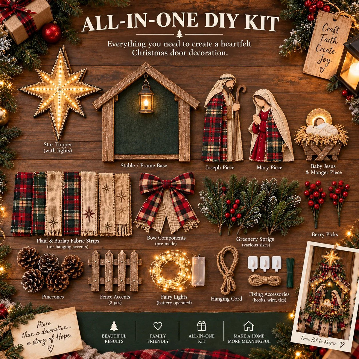🔥Buy 2 Get 20% OFF🔥DIY Lighted Christmas Nativity Scene Door Hanging Kit 🎄