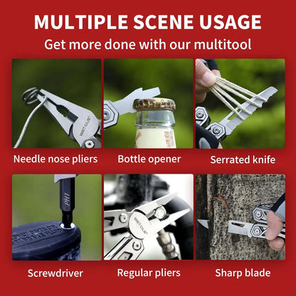 🚀16-in-1 Multitool with Large Scissors | Compact Outdoor Tool for Camping & Repairs