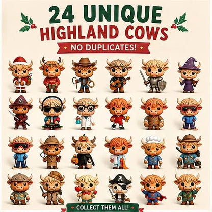🎄🐮Highland Cow Advent Calendar 2026 – 24-Day Christmas Countdown with Cute Highland Cow Figurines