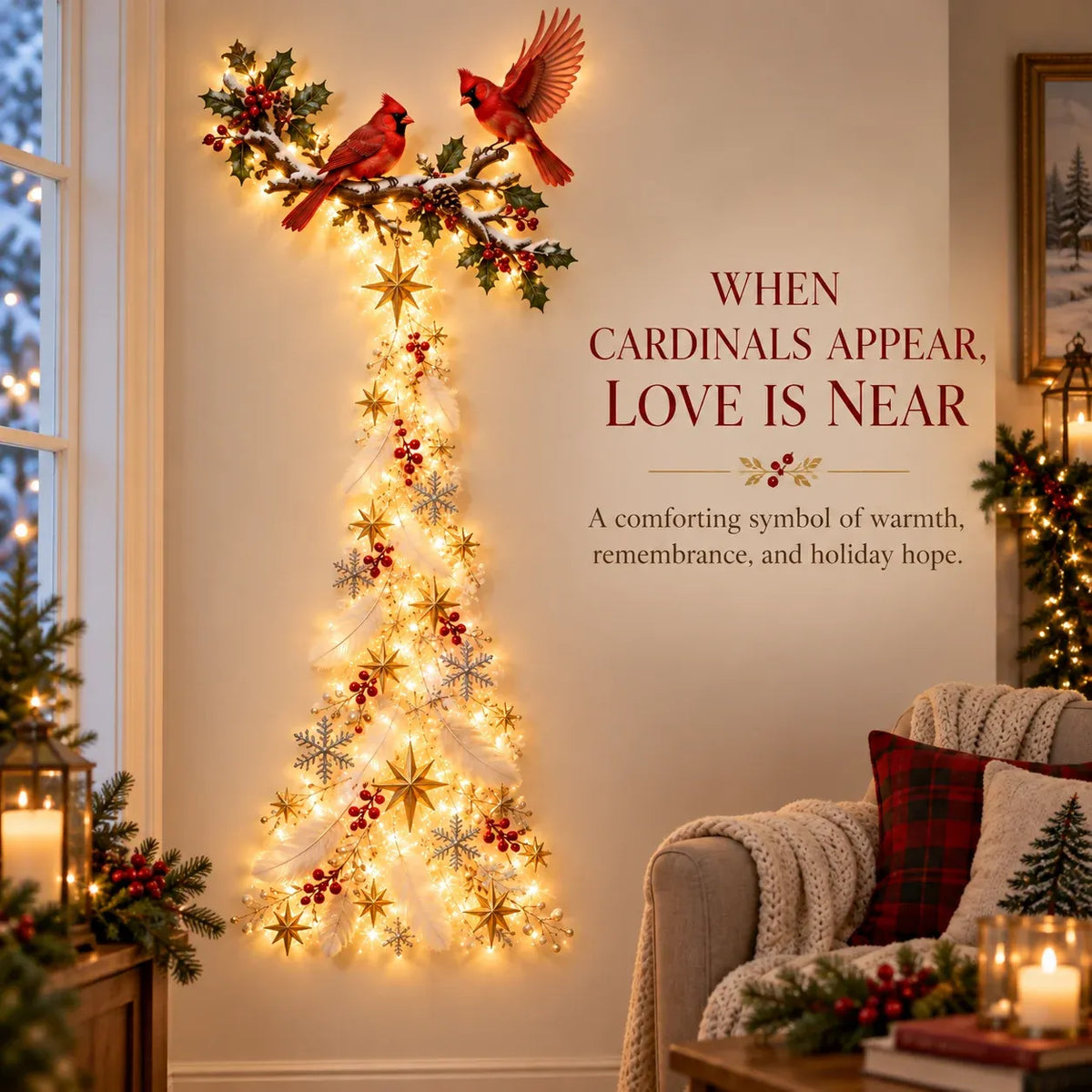 🔥🎁🐦 Cardinal Blessing Cascade Wall Light – Glowing Red Bird & Starlight Wall Décor