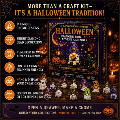 🔥HOT SALE 50% OFF - 🎃✨ 31 Days of Gnome Surprises Halloween Diamond Painting Advent Calendar