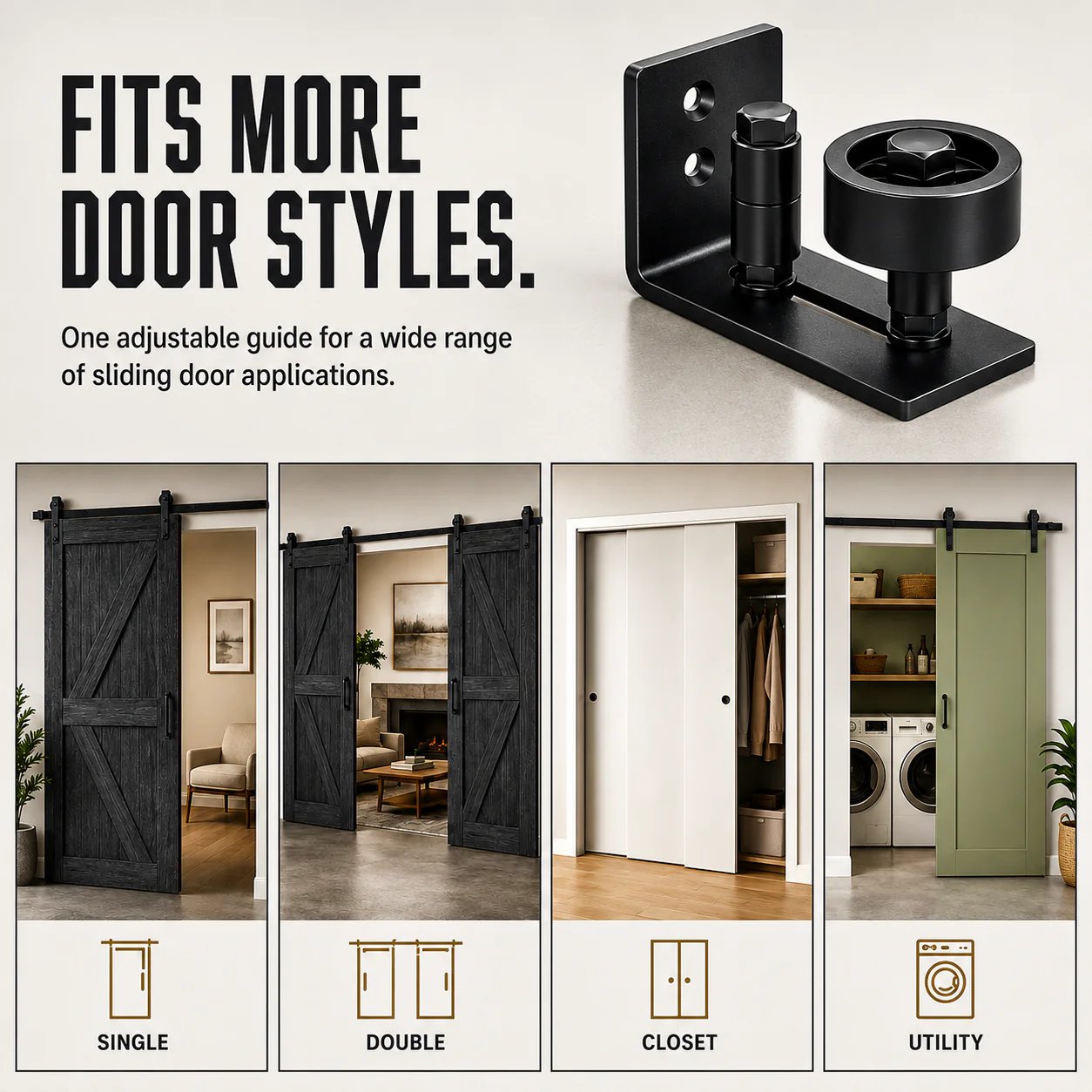 🔥HOT SALE🔥8-in-1 Adjustable Barn Door Floor Guide – Wall-Mount Stay Roller for Smooth, Stable Sliding