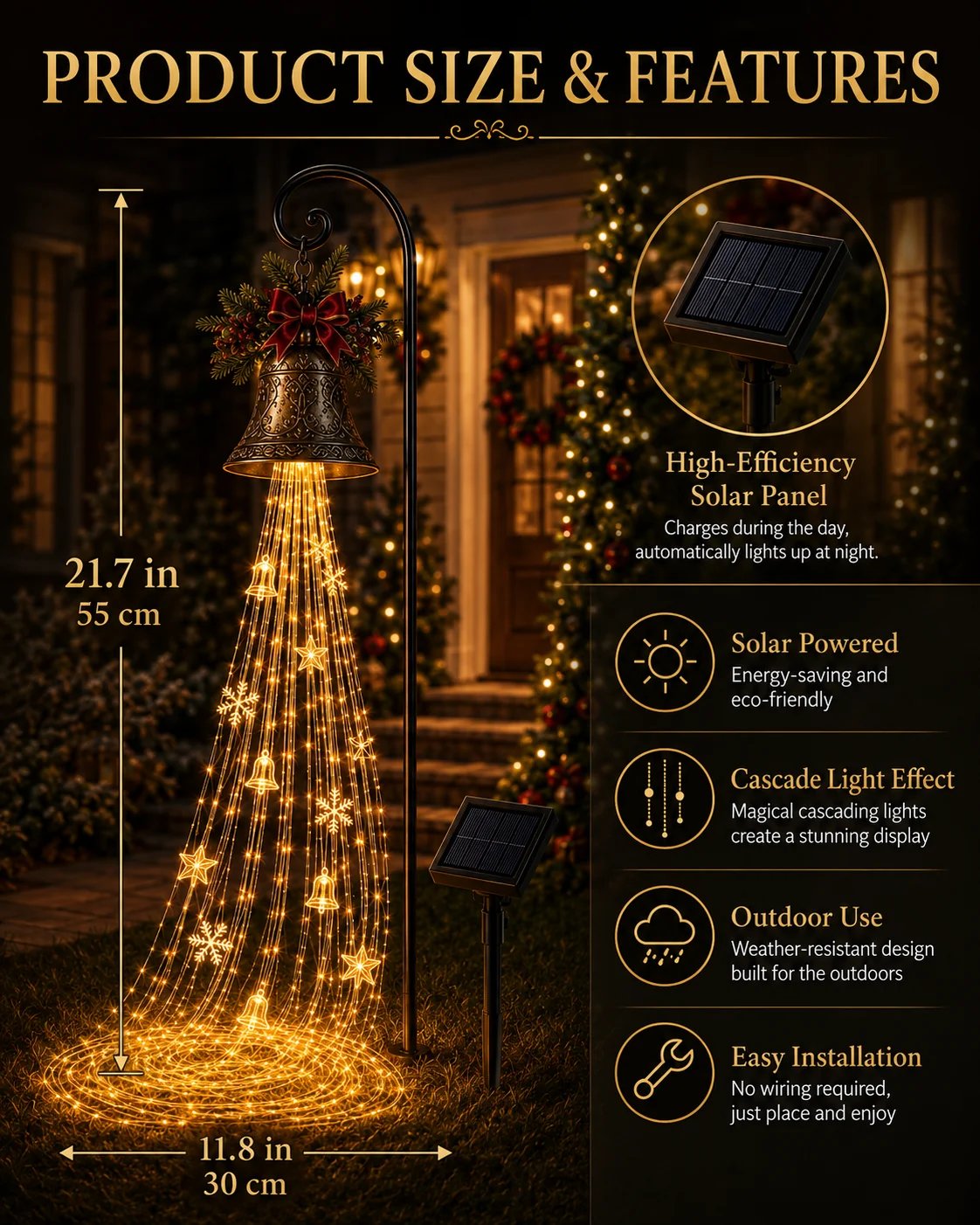 🔥Buy 2 Get 20% OFF🔥🎄 Christmas Bell Cascade Solar Yard Light✨