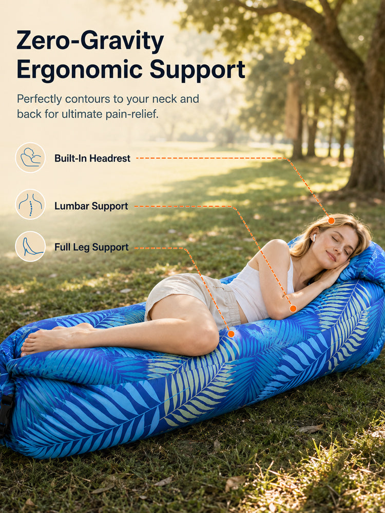 🏕️ Zero-Gravity Lounger | 3S Wind Setup | 400lbs Support | Pocket-Sized | Ergonomic Headrest 🌊