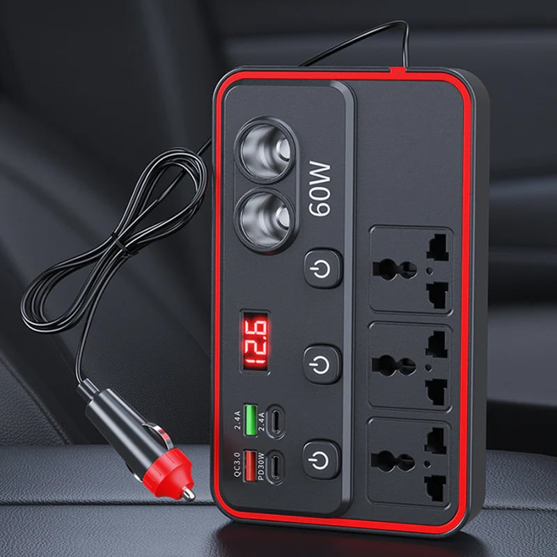 Multifunctional Car Charger with AC Outlets & USB