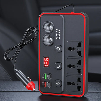 Multifunctional Car Charger with AC Outlets & USB