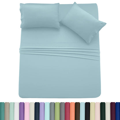 DECOR 4 Pcs Solid Bed Sheets - Brushed Microfiber Set