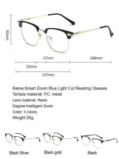 Auto-focus blue light blocking reading glasses