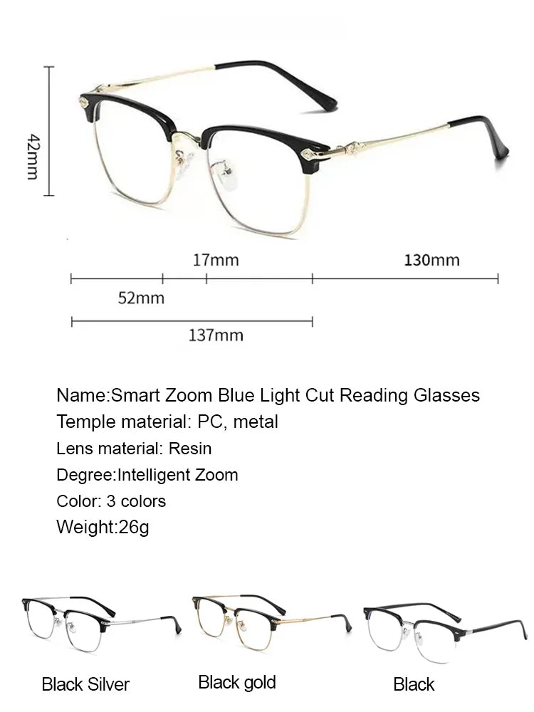 Auto-focus blue light blocking reading glasses