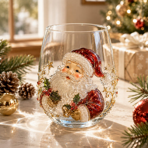 🎄✨ 3D Christmas Glass Art Cup | Luxury Raised Holiday Glassware for Drinks, Decor & Christmas Gifts 🎁