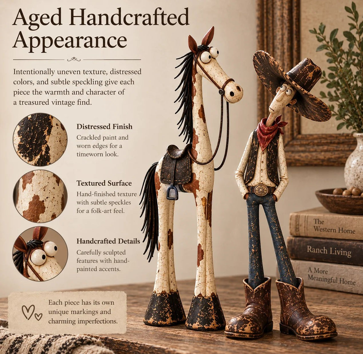 🔥🤠🐴 Whimsical Western Cowboy & Horse Figurine Duo 🌵