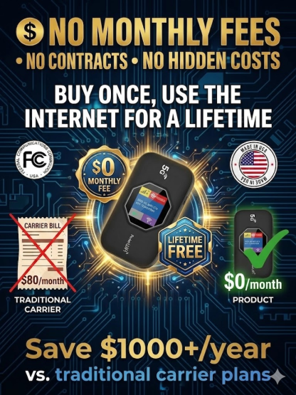 SIM-Free Lifetime Satellite WiFi. No dead zones, global coverage. Stop paying $100+/mo bills. Buy once, get unlimited fast internet forever!