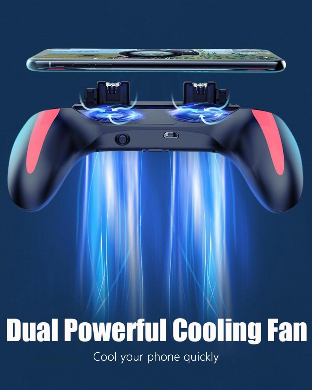 Mobile Game Controller with 5000mAh Power Bank & Cooling Fan & Gaming Grip Gamepad for 4.7-7" Android iOS Phone