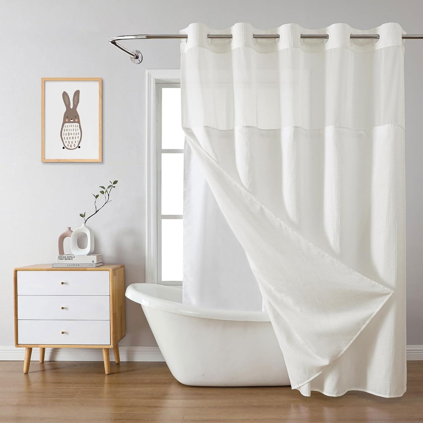 Luxury Waffle Weave Shower Curtain Set — Waterproof, One-Step Install, Includes Sheer Liner & Hooks