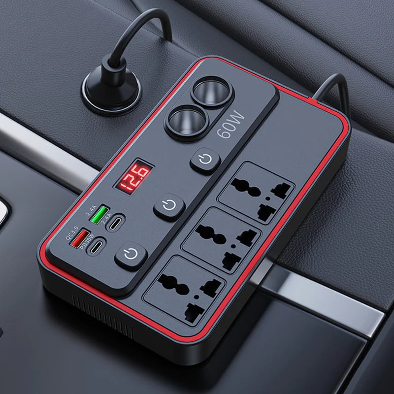 Multifunctional Car Charger with AC Outlets & USB