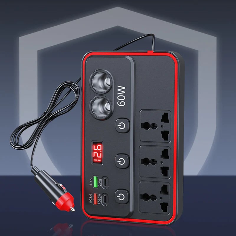 Multifunctional Car Charger with AC Outlets & USB