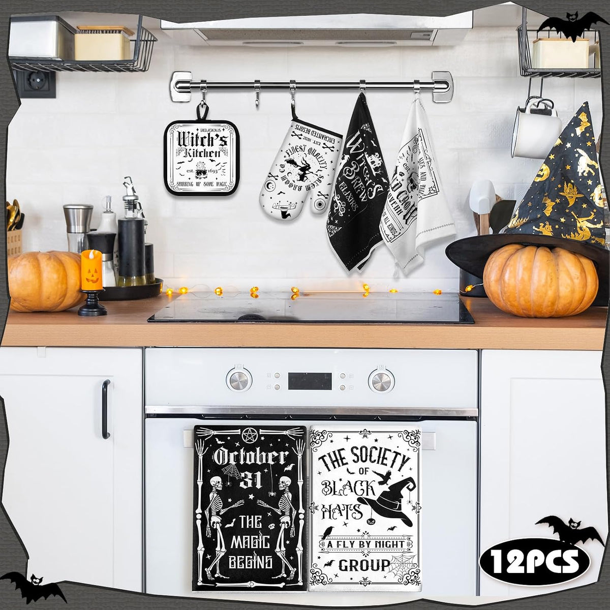12-Piece Halloween Kitchen Decor Towel and Oven Mitt Set🧤