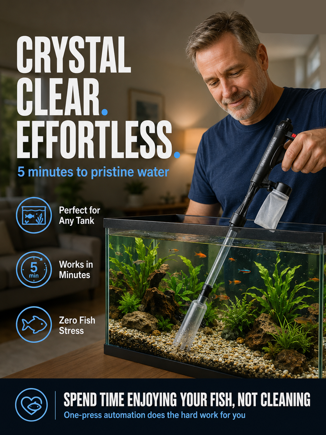 🐠50% OFF NOW! Electric Aquarium Gravel Cleaner – Powerful Suction Fish Tank Vacuum Siphon, Easy Gravel Cleaning & Water Changing, Automatic Aquarium Maintenance Tool