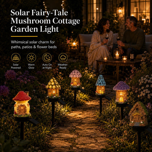 🌙✨✨Solar Mushroom Cottage Garden Light – Warm Fairy-Tale Glow for Flower Beds